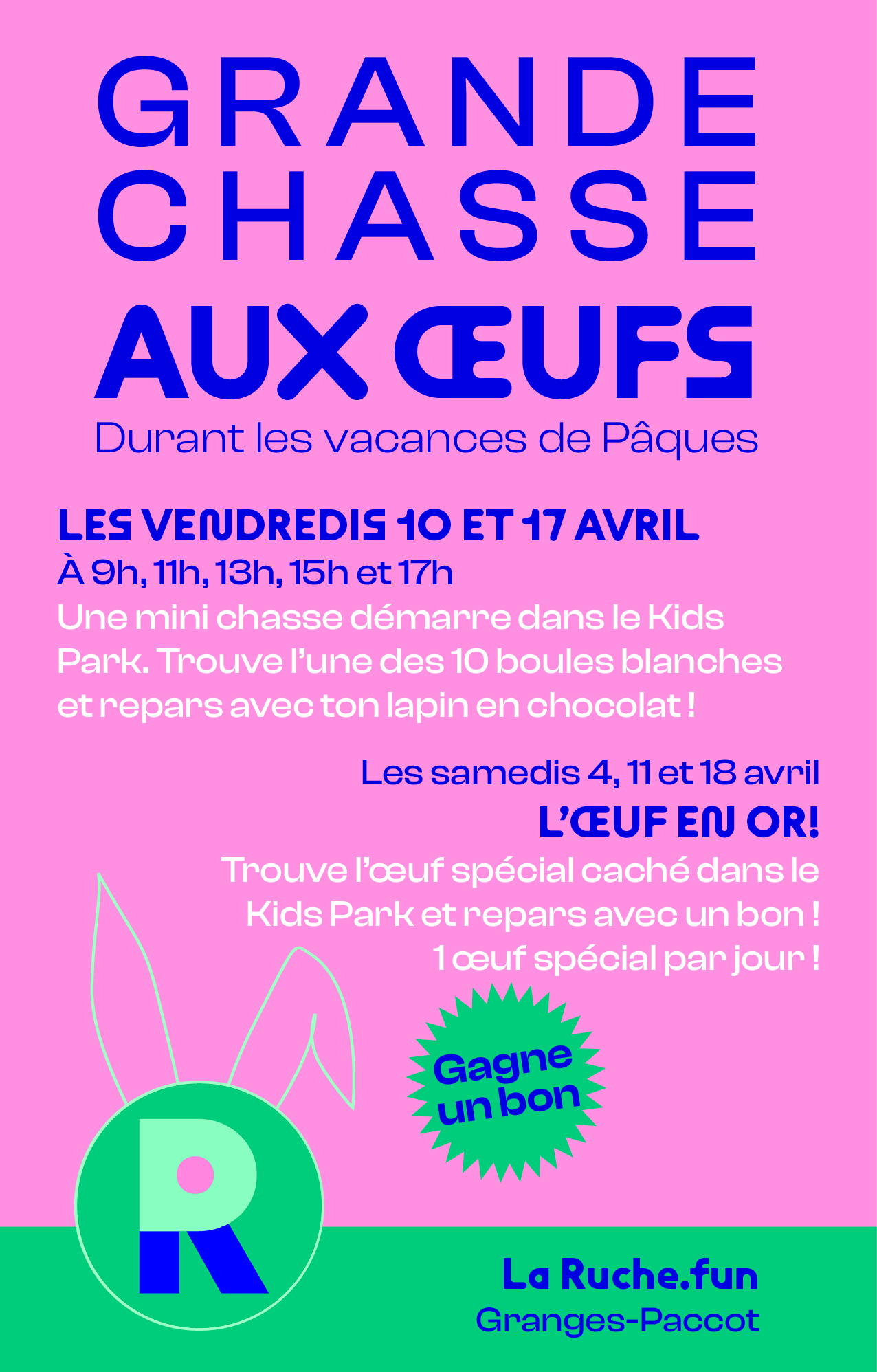 Chasse aux oeufs à La Ruche durant les vacances de Pâques !